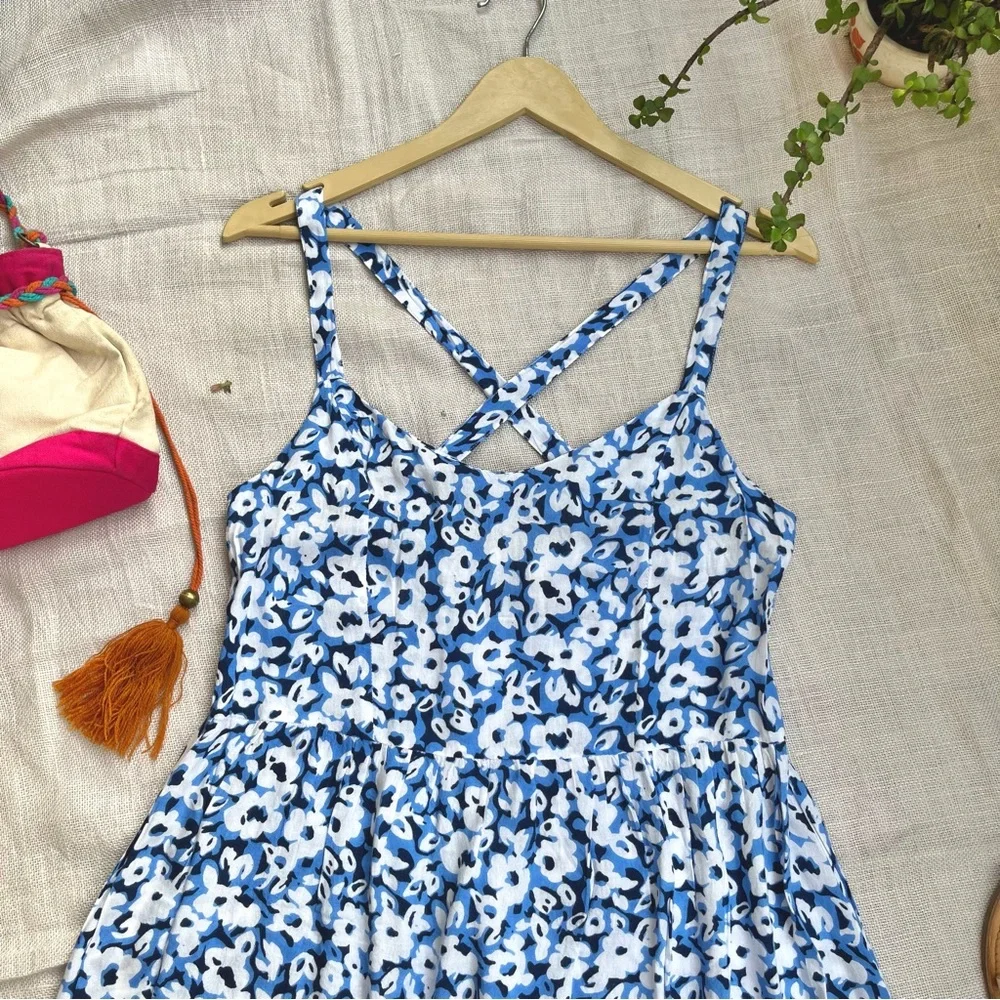 Blue Floral Cross-back Dress - Picture 2 of 6
